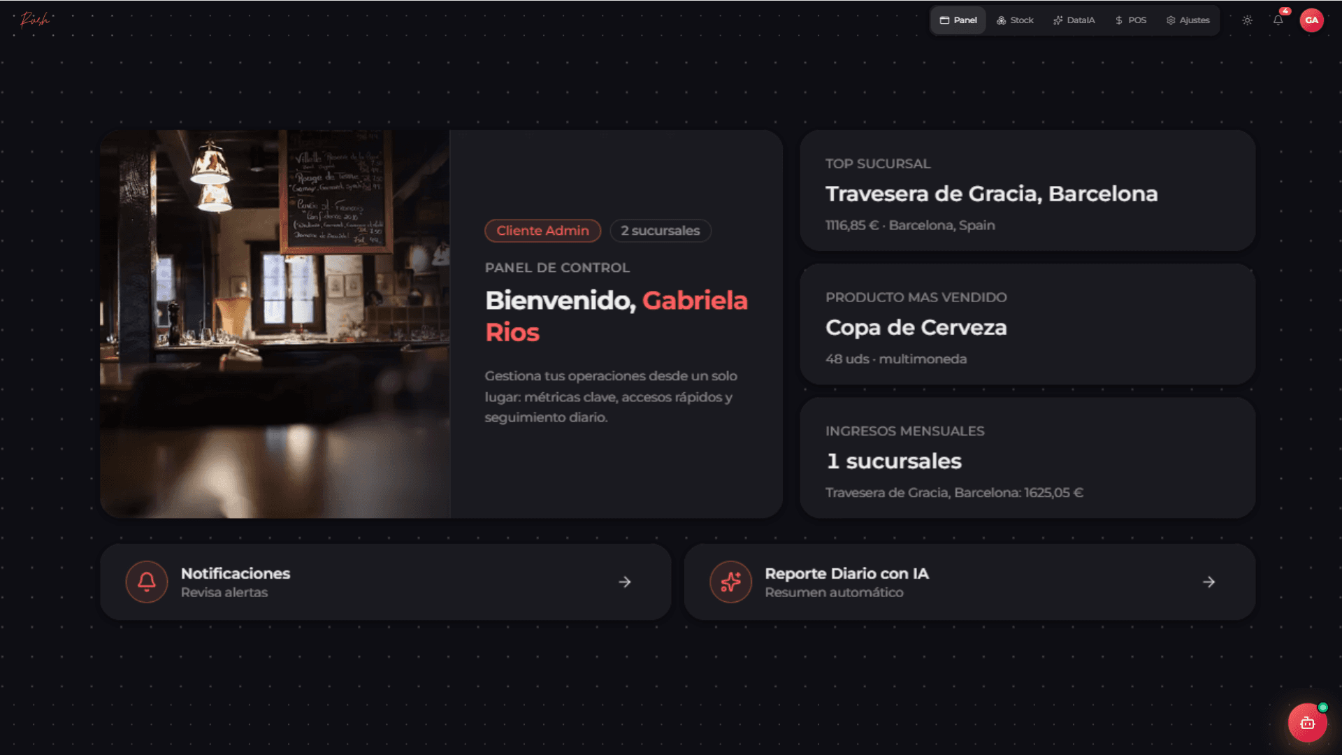 Panel de SmartRush para operacion de restaurantes